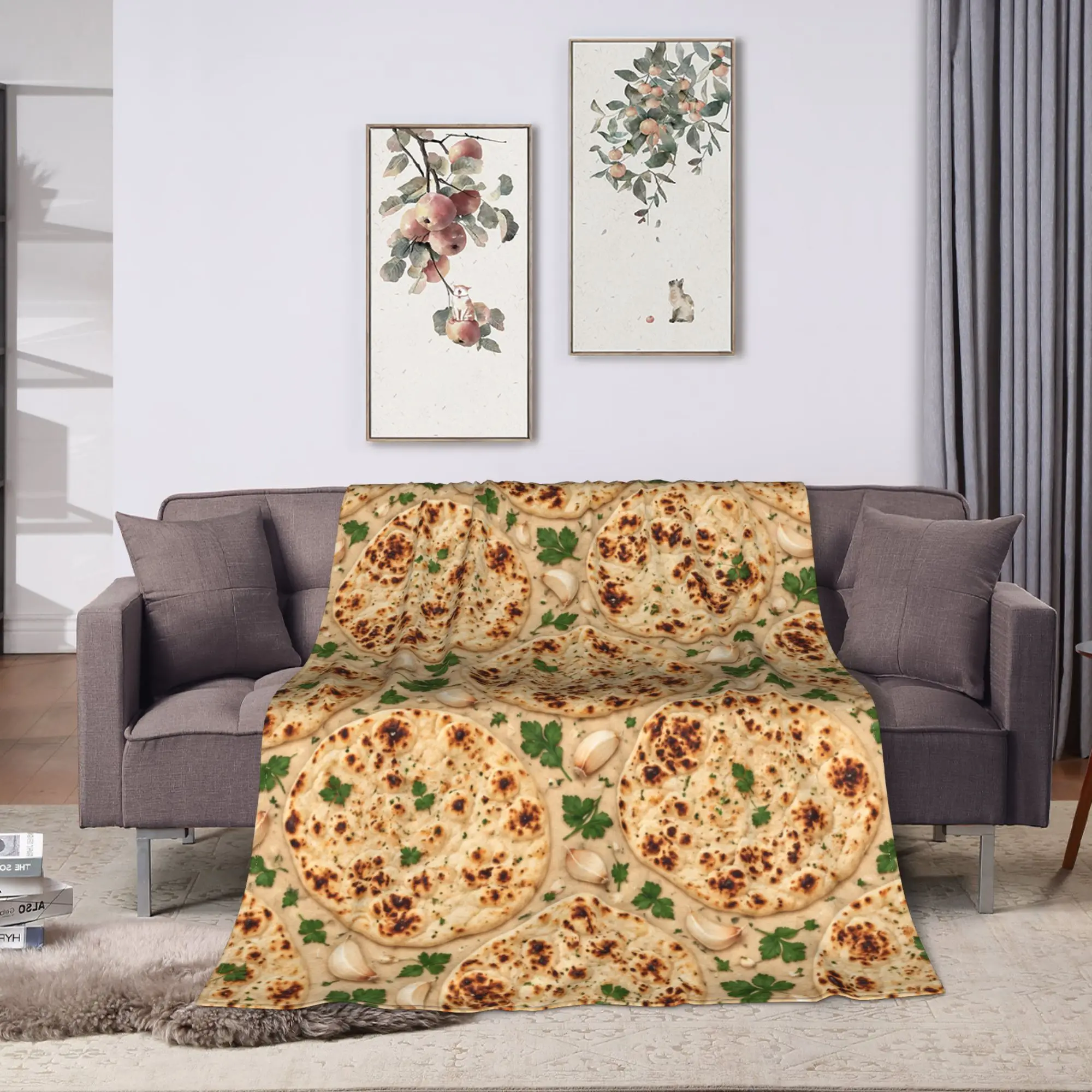 Garlic Pizza Slices Blanket  Warm Soft Graphic Plush Throw Blanket For Girls Boys Home Decor Flannel Bedspread Bed Cover