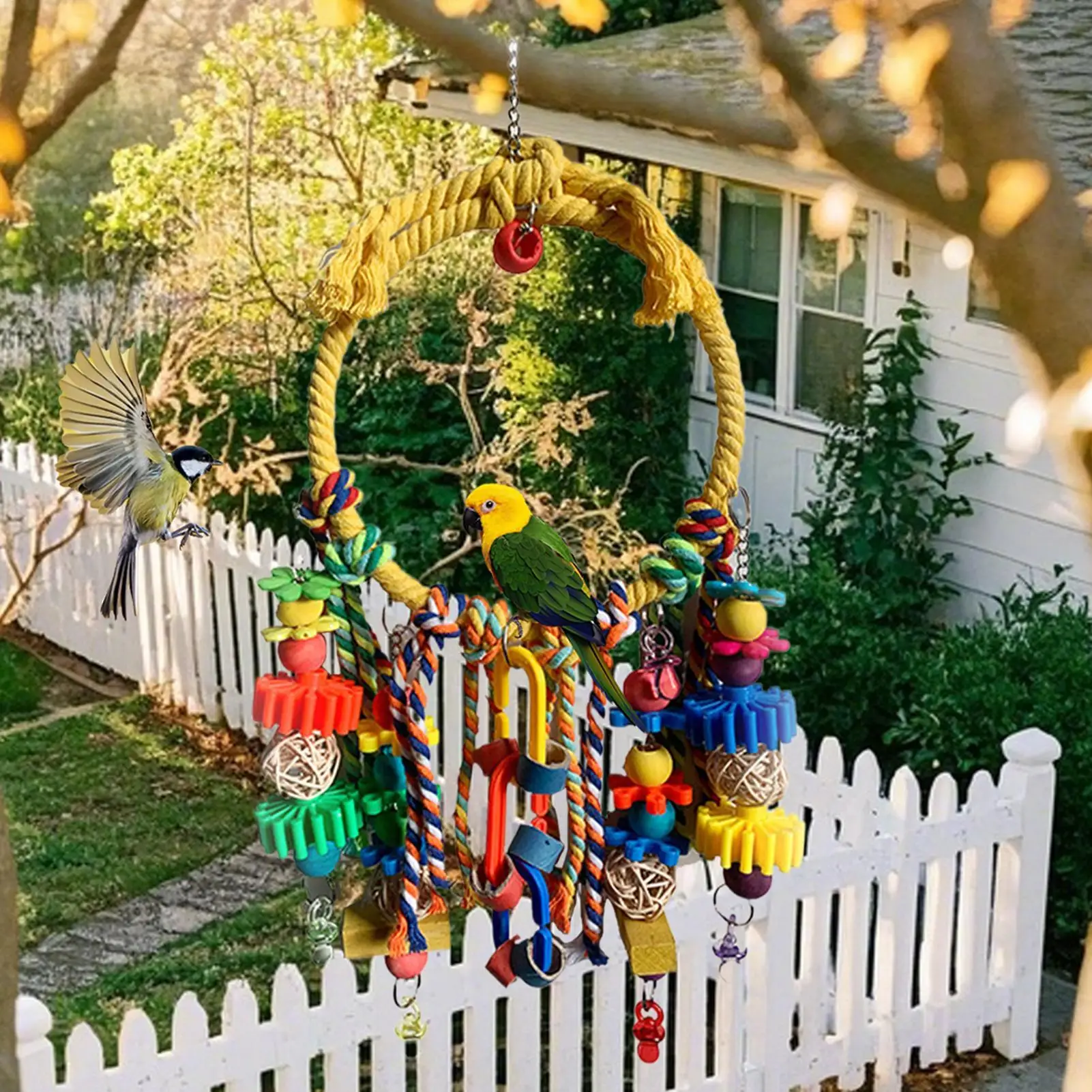 

Качели для птиц для клетки, красочные кольца, качели для попугаев, аксессуары для птиц, товары для домашних животных, интерактивные игры для восхождения, жевательные упражнения