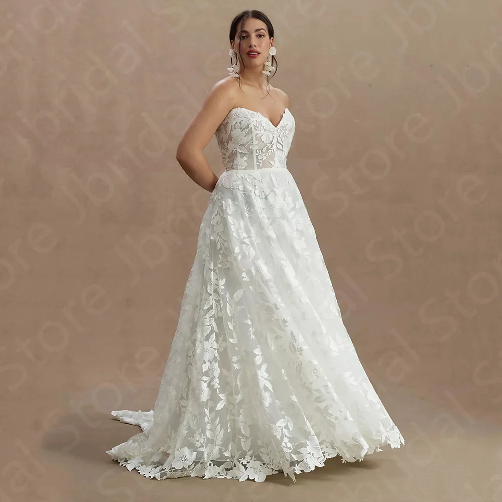 

Classic Medium Size Wedding Dresses Lace 2023 Bride Dress White Sweetheart Bridal Gowns Back Out Wedding Gowns Removable Sleeves