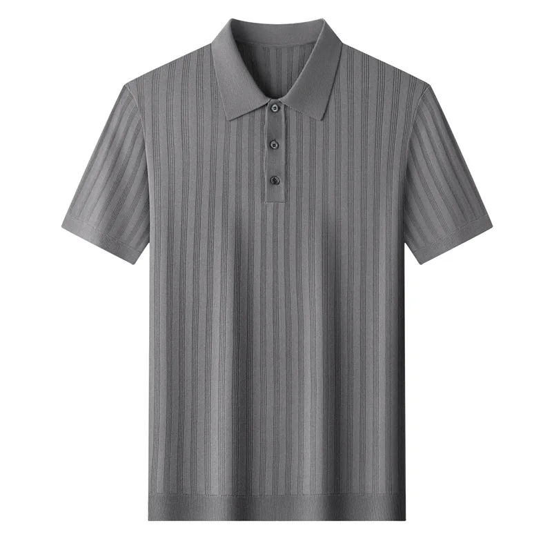Short-sleeved Men's T-shirt 2026 New Solid Color Breathable Fashion Casual Knitted Men's Polo Shirt