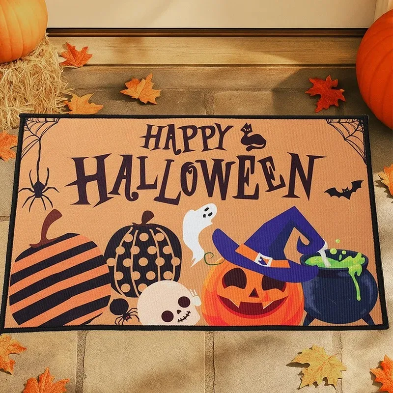 Halloween-Kürbis-Fußmatte, Halloween-Thema, Party-Dekoration, Kinderbevorzugung, Kürbis-Geist-Fußmatte, Süßes oder Saures, Partyzubehör