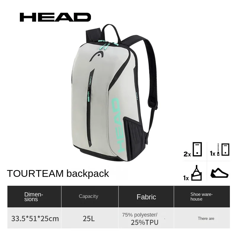 25L Original HEAD Tour Series Tennis Bag Backpack Large Capacity Sport Bag Tennis Racket Tenis Raqueteira Padel Bag Racquet Bag