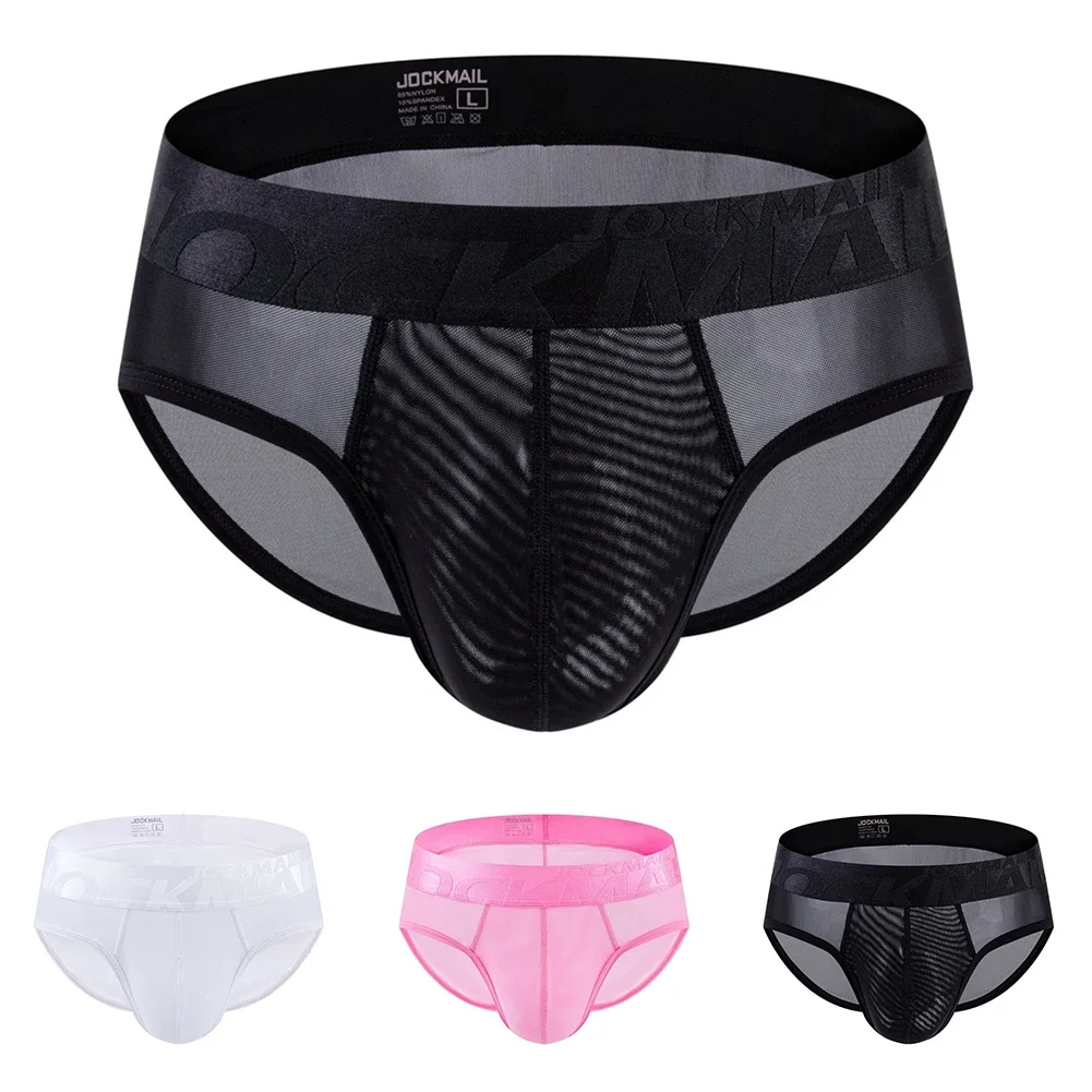 

Mens Sexy Underwear Stretch Breathable Briefs Pouch Ultra-Thin Panties Ice Silk Sheer See Through Underwear Low Waist Underpants