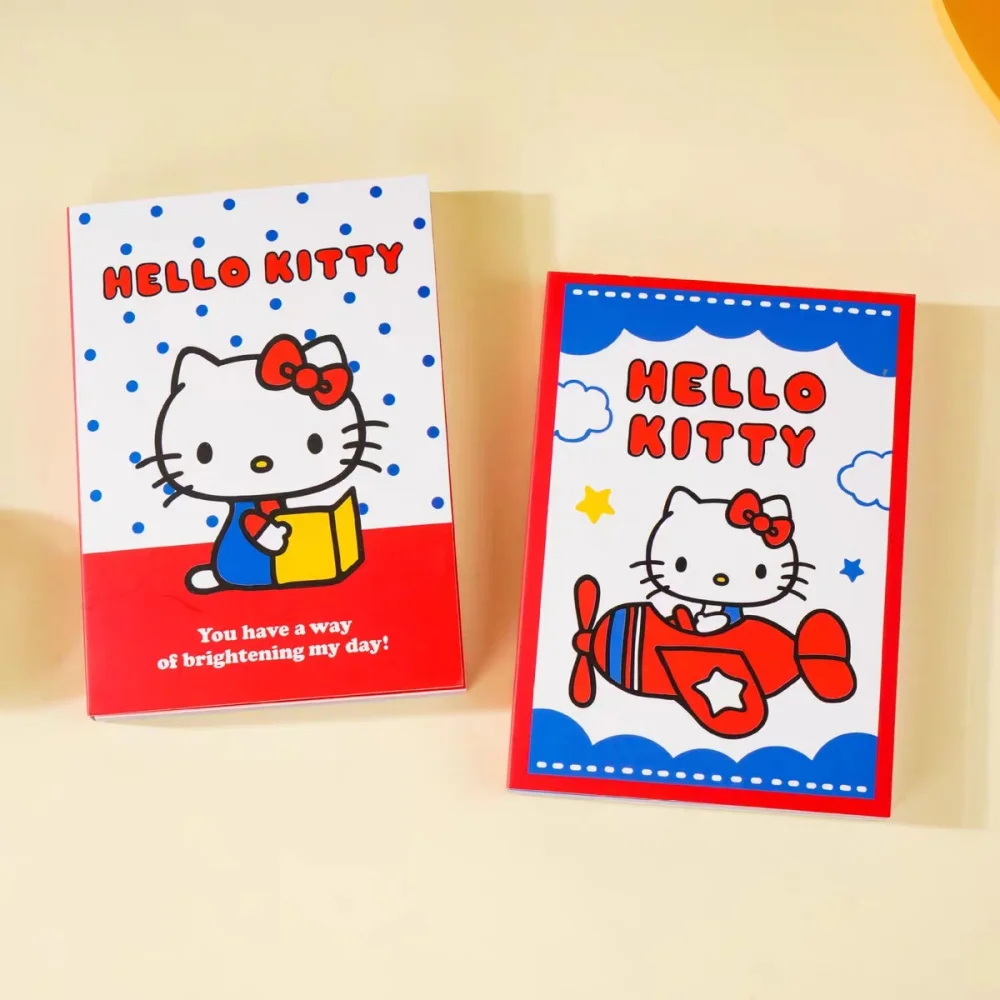 100Pcs Genuine Sanrio Hello Kitty A6 Scrapbook Kawaii Cartoon Colored Pages Notebook Planner Journal Student Stationery Supplies