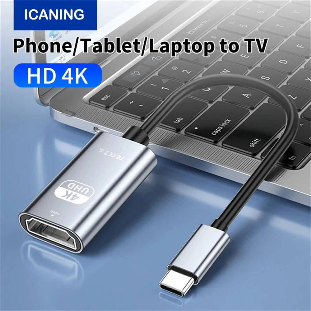 4K USB Type C to HDMI-Compatible Adapter USB 3.1 to HD TV Converter Cable for Macbook Samsung Laptop Phone to TV Cast