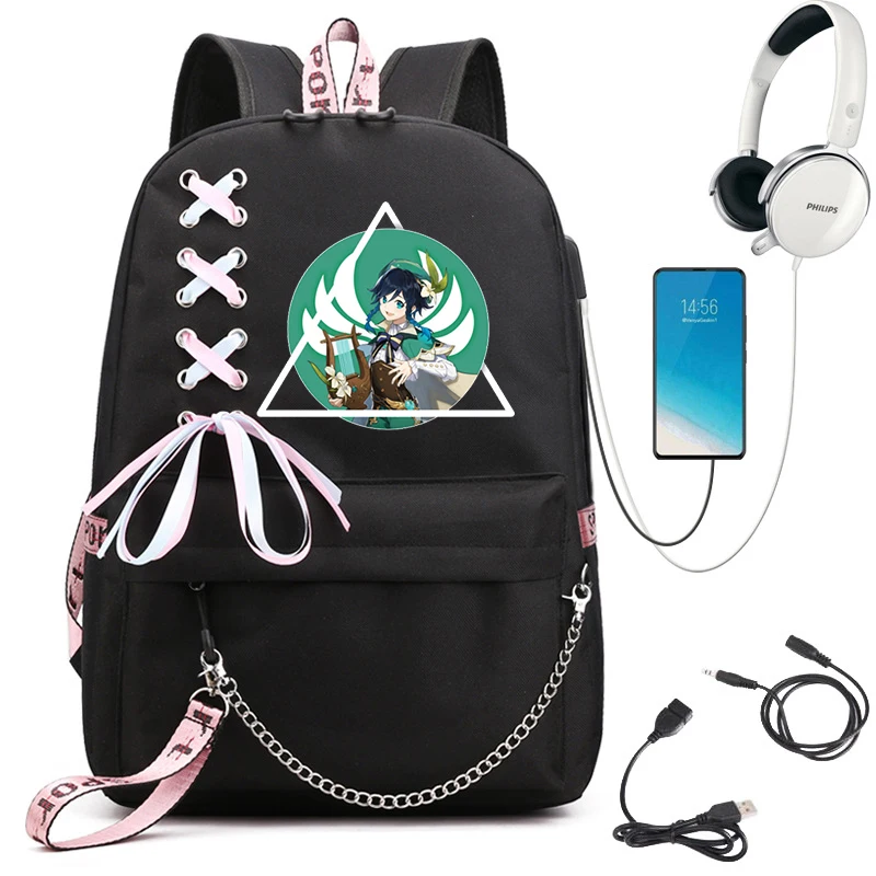 Usb School Backpacks Bags for Teenage Girls Backpack Women College Wind SchoolBag Genshin Impact Hu Tao High Student Bookbag