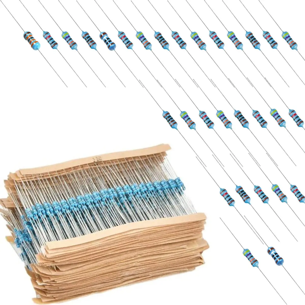 600 Pcs Metal Film Resistor Kit Assorted Kit 30 Values Metal Film Resistor Resistance 1/4 W 1ohm-10Mohm 1% Tolerance, for Electr