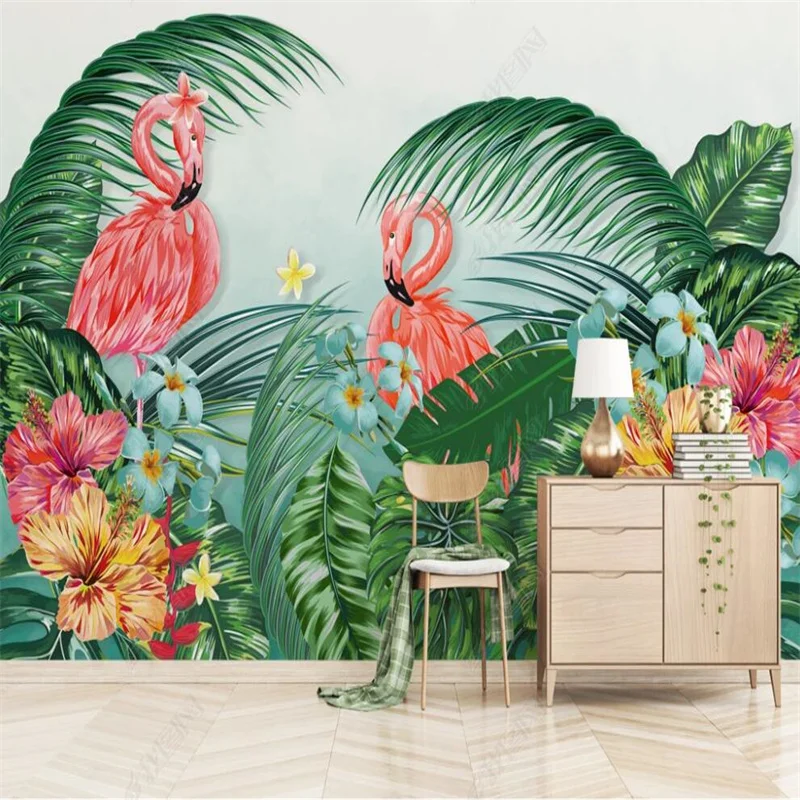 

Nordic Tropical Rainforest Leaf Flower Flamingo Custom Mural Pastoral Style Bedroom Decor Wall Paper for Home Decor 3D Wallpaper