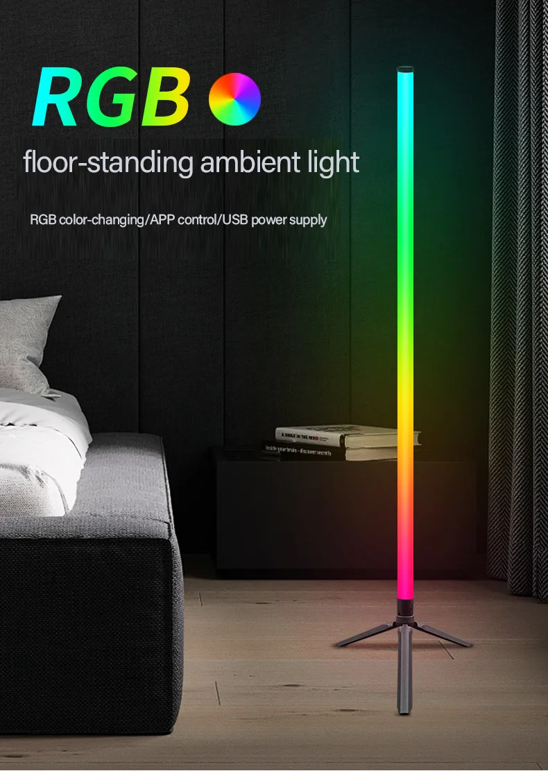Lampadaire d'angle RGB, 1 pièce, éclairage d'ambiance pour chambre à coucher, Style scandinave, couleur changeante, éclairage doux à intensité variable