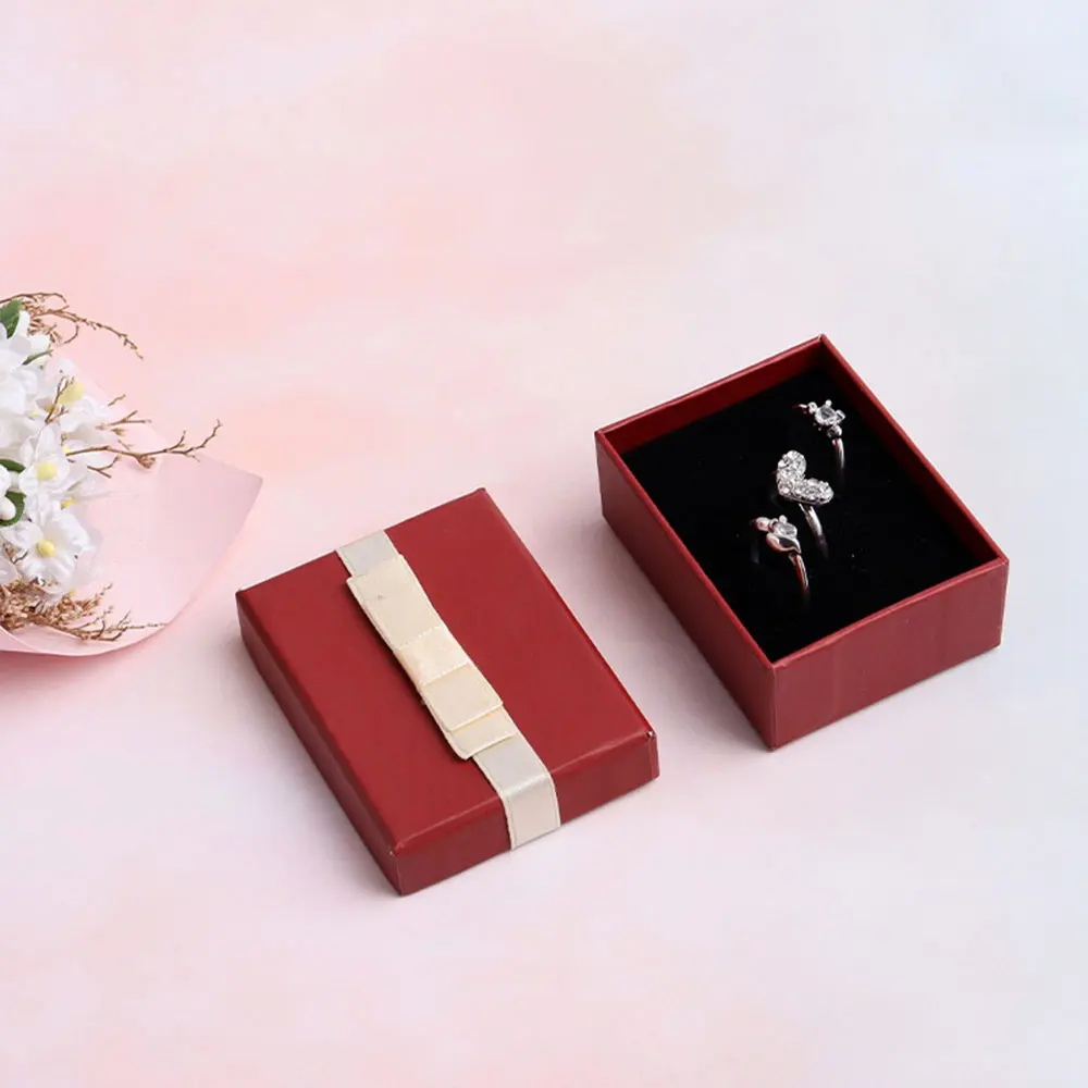 24pcs/Lot Red Jewelry Paper Box With Bow For Fashion Wedding Proposal Ceremony Valentine's Day Luxury Gift Packing Chic Cases