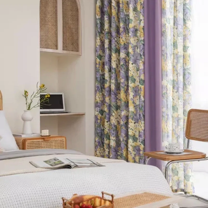 الحديثة النمط الأمريكي الأرجواني زهرة الستائر لغرفة المعيشة غرفة الطعام غرفة نوم تعتيم ستائر غرفة الأطفال تخصيص #3