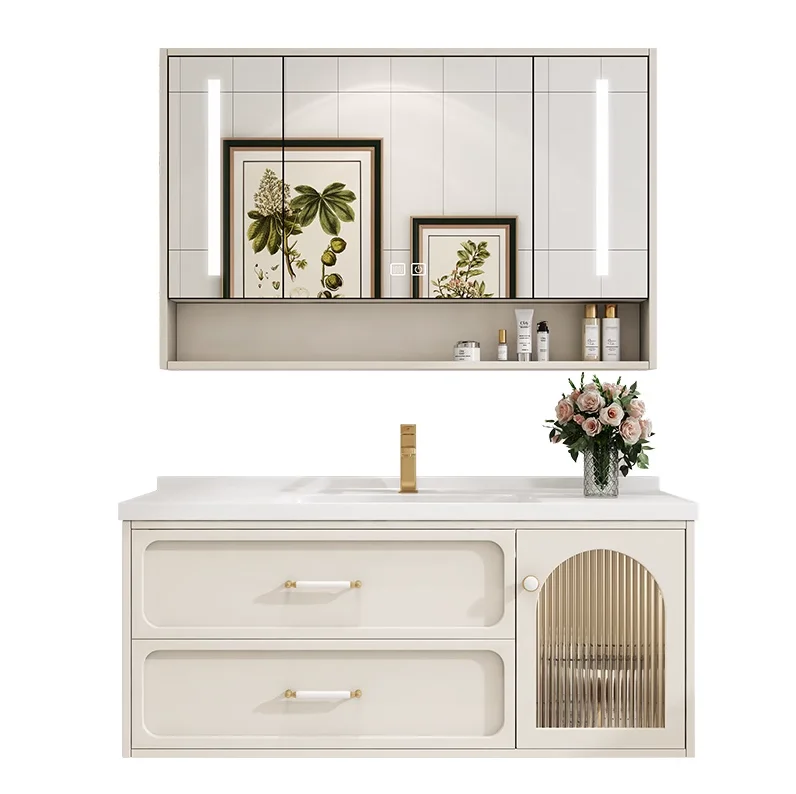 New design of wood bathroom cabinet wall mirror bathroom vanity cabinet with sink bathroom storage cabinet