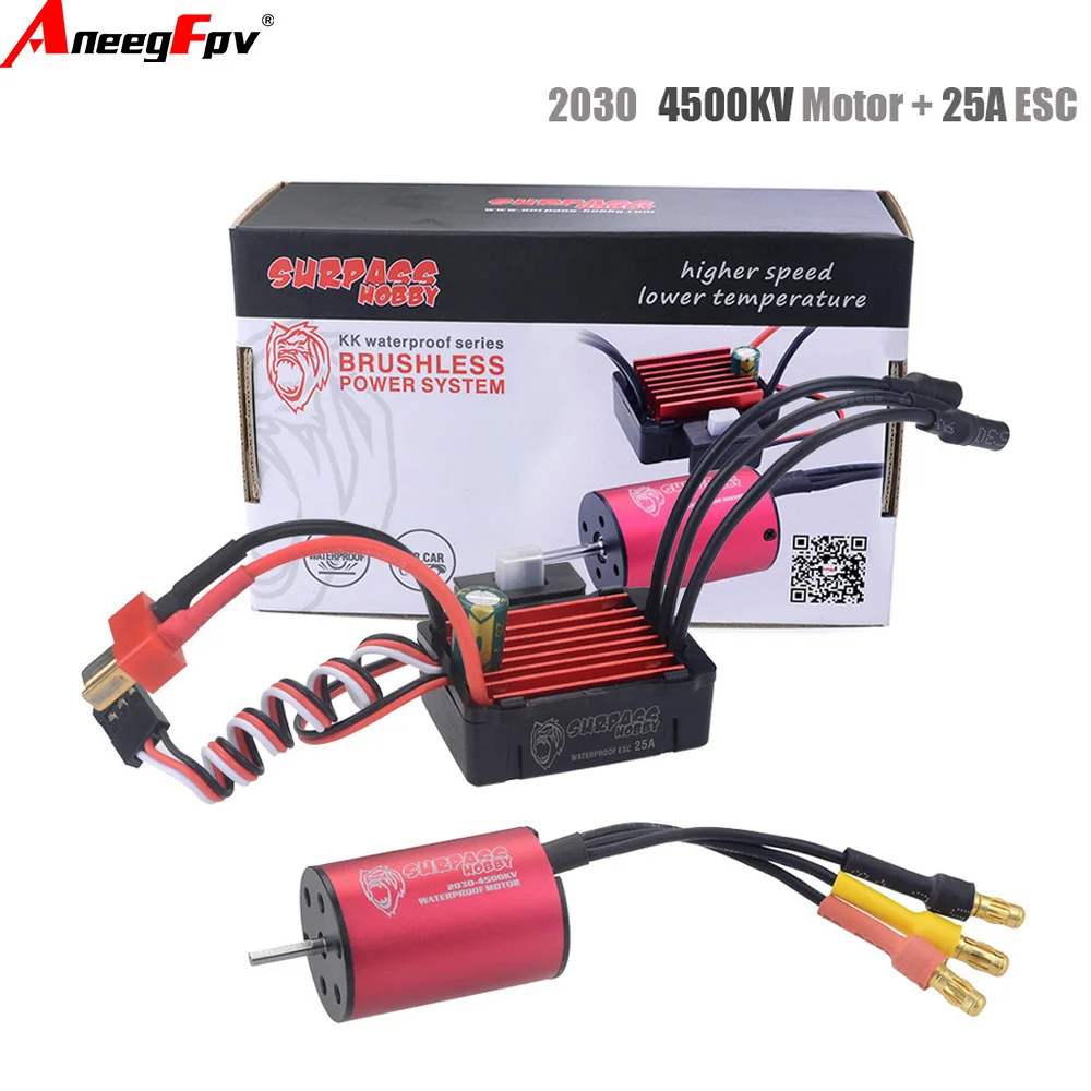 

Surpass Hobby Brushless Speed Controller 25A ESC+2030 4500kv Motor Waterproof For 1/18 & 1/20 RC Car