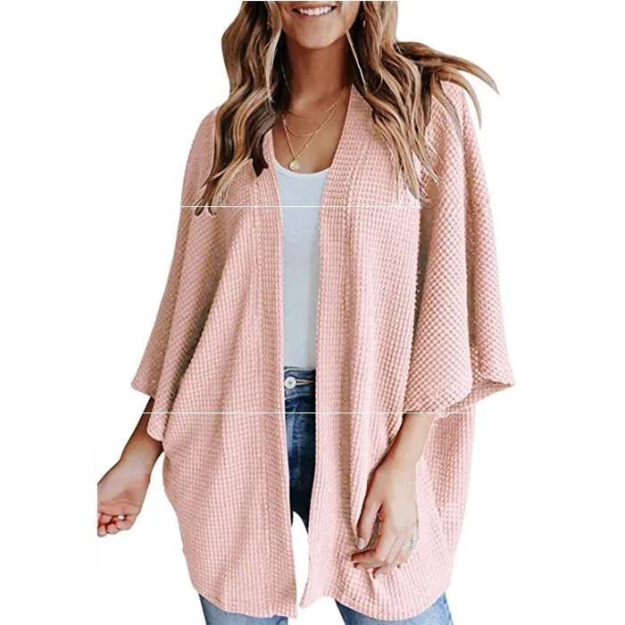 Damen Open Cardigan Pullover Strickoberteil T-Shirt Five Sve Bubble Sve T-Shirt Acetatfaser Herbst Faion Freizeitkleidung