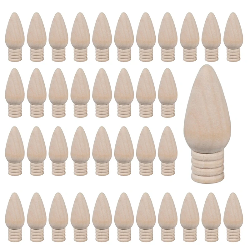 50 Pcs Wooden Christmas Light Bulb Unfinished Wood Ornaments For Crafts And Christmas Trees Supply, 2 Inch High Durable