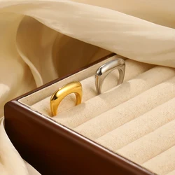 E.B.belle Easy Matching Square Shape Ring Minimalist Style Stainless steel Women Body Decoration Jewelry 18K Gold Plated Charm