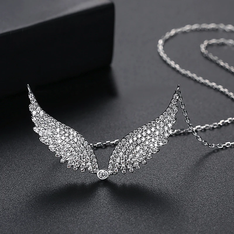 LUOTEEMI Gold Color Angle\'s Wings Fashion Cubic Zirconia Necklace for Women Crystal Sweater Free Shipping Collares Para Mujer