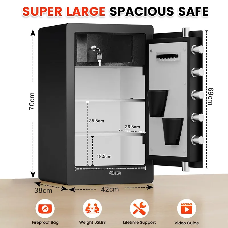 XBT-Biometric Security Digital Money Safe Box Fingerprint Password Lock Cold Rolled Steel Black Home Hotel Executive Safe