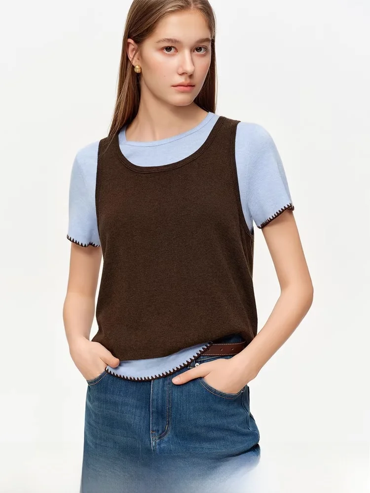 

Color Blo Knitted Vest ort Sve Set New Arrival Spring 2026 Casual Loose Fit Two Piece Set for Women by Duu