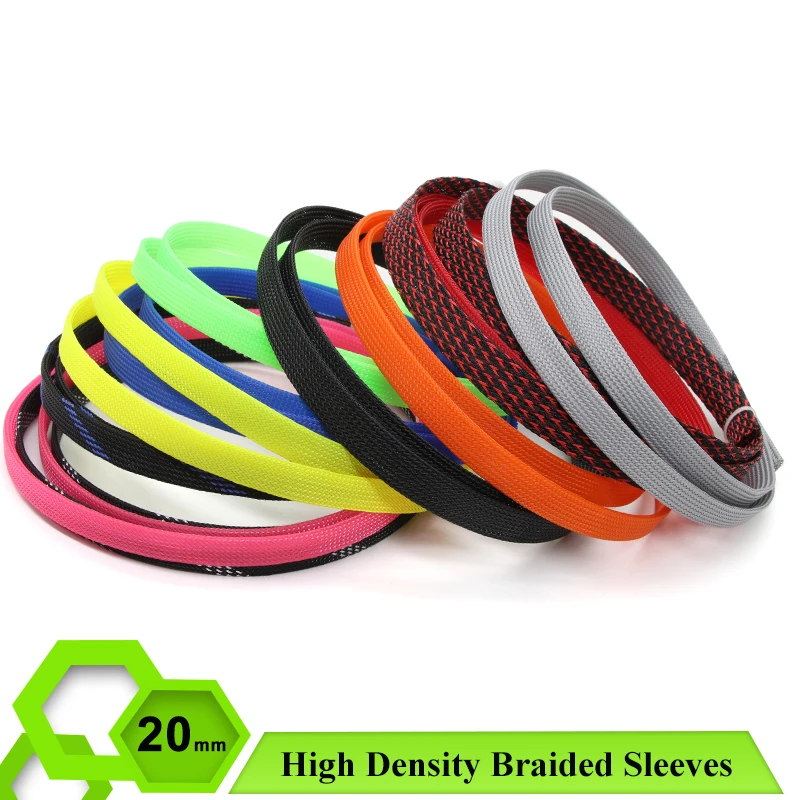 

2/5/10/20/50m Braided Sleeves 20mm Cable Management High Density PET Wire Wrap Cover Protect Case Cover Snake Skin Cable Sheath