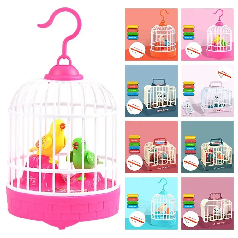 Novo controle de som gaiola de pássaro elétrica brinquedo realista voz luminosa eletrônico brinquedo para animais de estimação engraçado gaiola de papagaio crianças