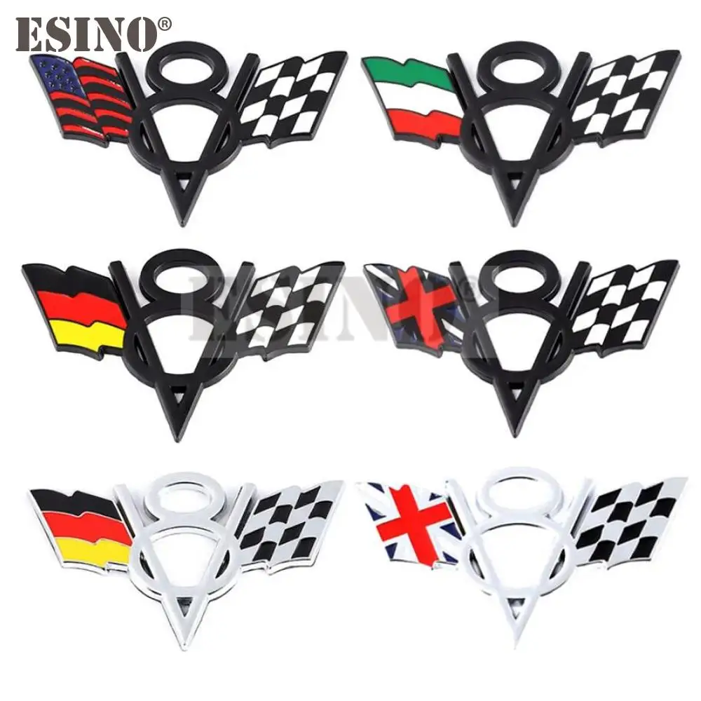 Car Styling V8 Italy France Germany England America US Flag Badge Metal Zinc Alloy Car Badge Body Fender Adhesive Emblem