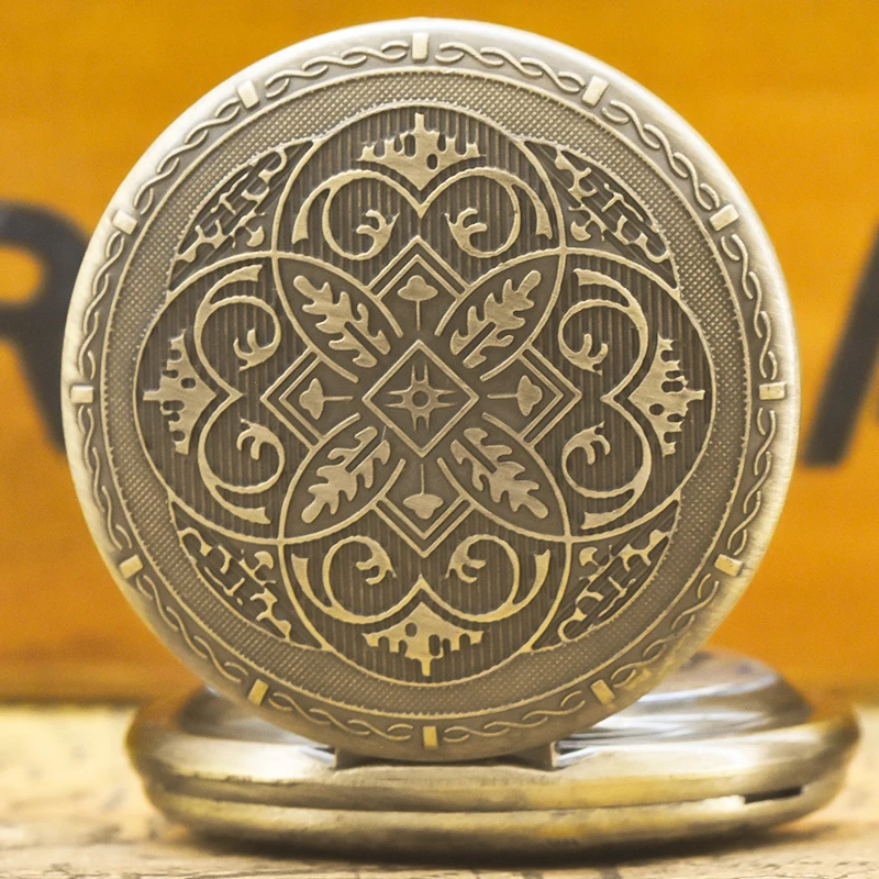 Jam Saku Peringatan Kalung Kuarsa Hadiah Pelajar Pria dan Wanita Flip-Top Steampunk Perunggu Retro