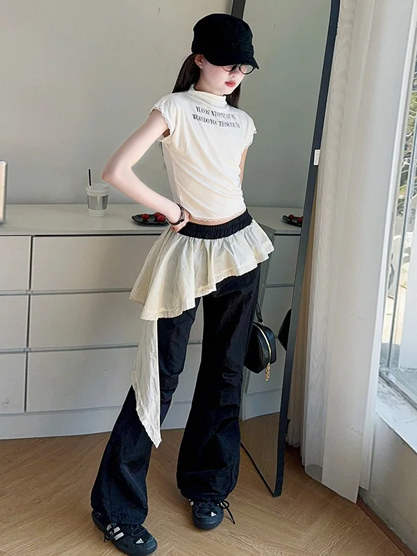 

Faionable Asymmetric Thin Summer Outfit for Girls 2025 Children's Ballet Sle Two-Piece Set Korean Sle Clothing