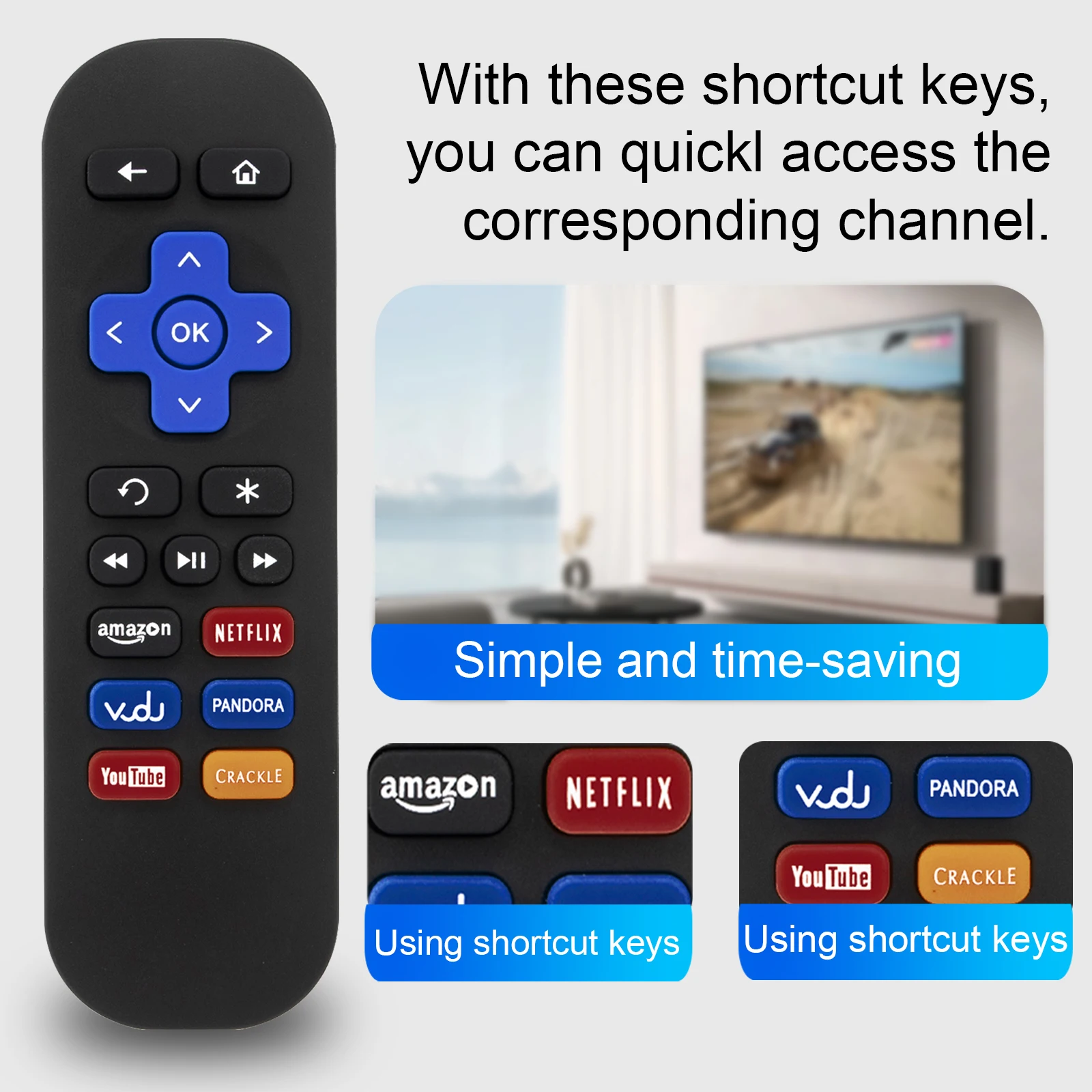 New Remote Control Use for Roku TV 1 2 3 4 LT HD XD XS Streaming Player with Vudu Pandora Crackle Keys Controller Use Directly