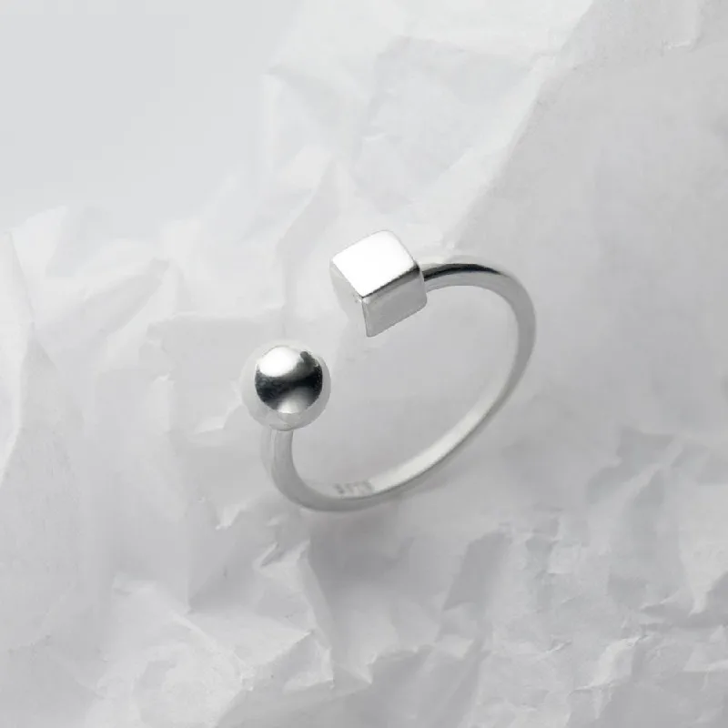 Kreativer Kreis, klein, quadratisch, 925er-Sterlingsilber, Schmuck, nicht allergisch, modische Öffnung, beliebte einfache Ringe R076