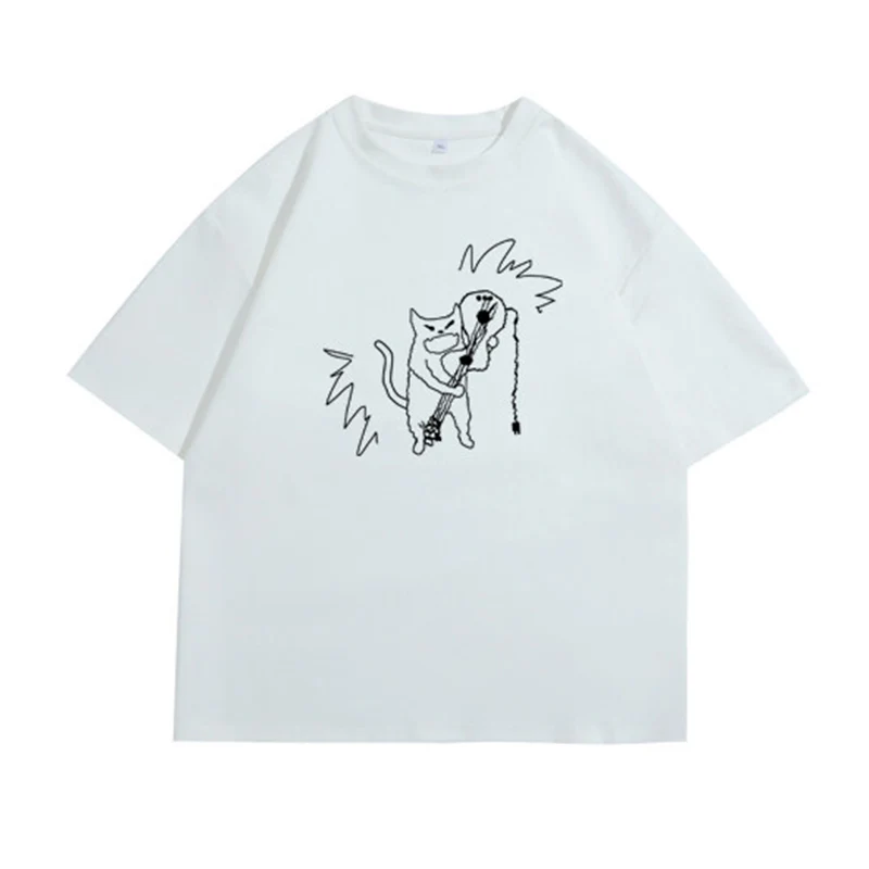 Kaus pria ukuran besar Fashion kaus katun putih untuk pria pakaian musim panas kasual kaus cetak Anime 5XL lucu pakaian pria