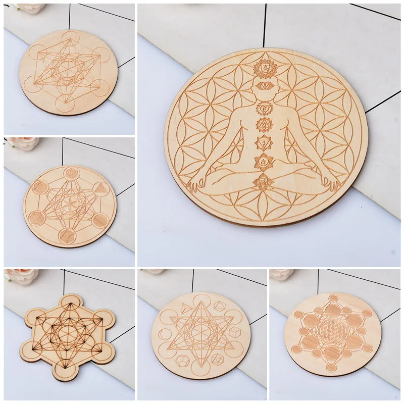 1PC 10Cm For Seven Chakra Healing Stone Seven Star Array Reiki Wood Plate Cube Yoga Chakra Home Decor Diy Gift