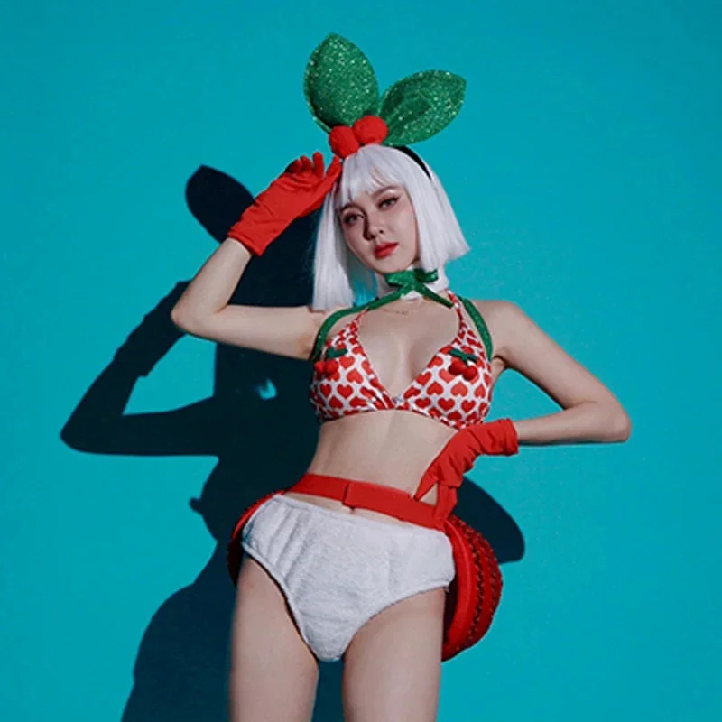 Costume de scène de danse cerise, Bikini Sexy, tenue de pôle danse, vêtements de fête Rave pour femmes, discothèque Gogo Jazz, ensemble de vêtements de danseuse, nouvelle collection