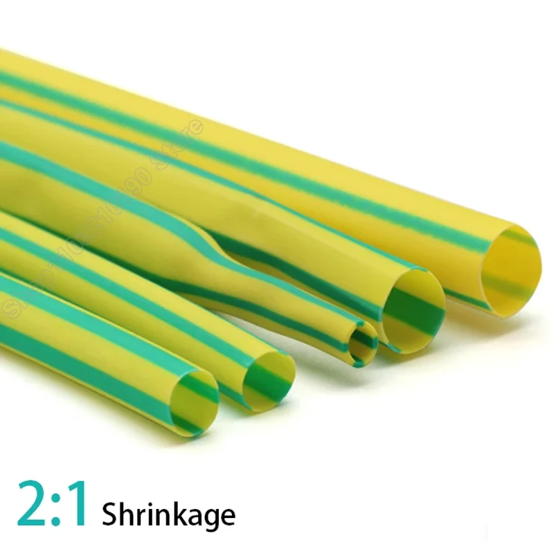 1M Yellow Green Dia 1 2 3 4 5 6 8 10 12 14 16 20 25 30 35 40 50 mm Heat Shrink Tube 2:1 PE Thermal Wire Cable Sleeve Insulated