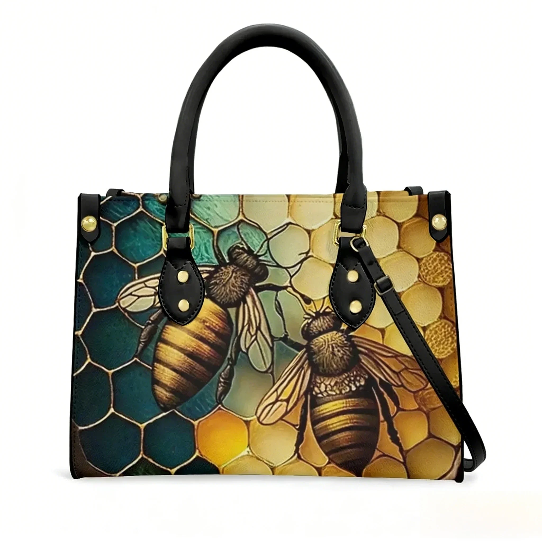 Cute little Bee Print Tote Bag Purse Womens Mens Personalized Text Image PU Leather Handbag Business Shopping Gift Bags