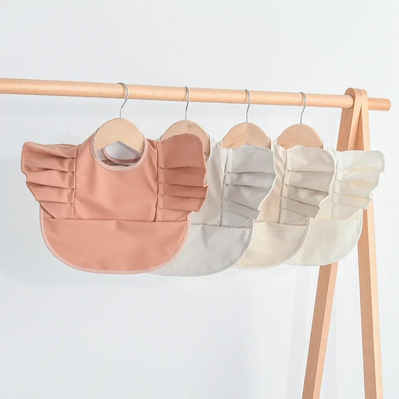 Baby Bibs Waterproof Angel Wings Solid Color Drool Catcher Pocket Toddler Feeding Apron Soft Absorbent Newborn Infant Bib