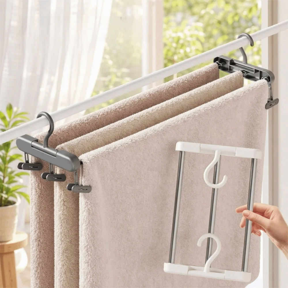 Foldable Design Blanket Drying Rack Expandable Large Load Bearing Bedsheets Storage Hanger 3 Layers Space Saving