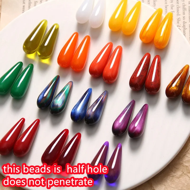 New style 40pcs/lot color pattern print geometry water drop shape resin beads diy jewelry garment pendant accessory