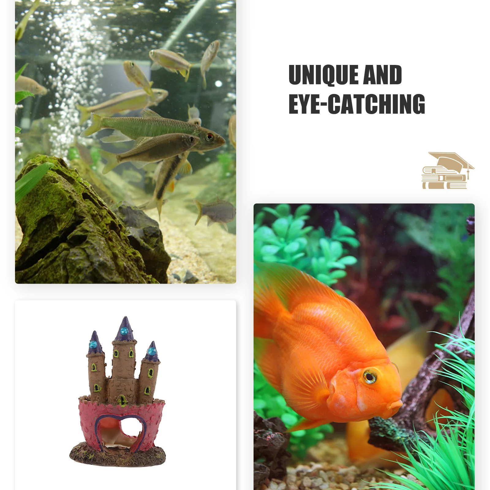 

1Pcs Fish Tank Resin Castle Eco-Friendly Aquarium Cave Hideout Ornament Unique Landscape Decoration for Freshwater Saltwater