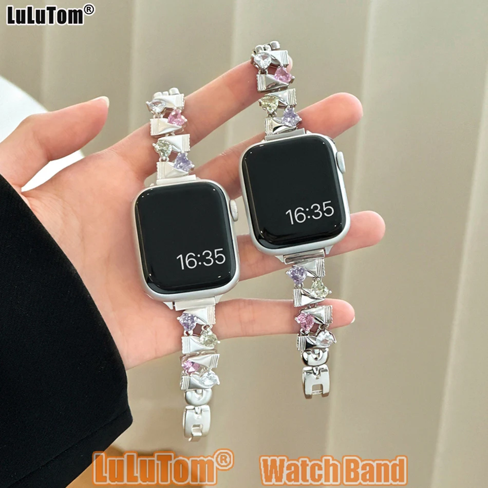 

Ремешок Ins для Apple Watch 38 40 41 42 44 45 46 49 мм Candy Heart Diamond Band для Iwatch Series 10 9 8 7 6 5 4 SE Ultra Браслет