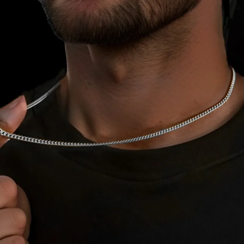 2 مللي متر الرجال الكوبية سلسلة قلادة بسيطة 925 الاسترليني قلادة فضية موضة التيتانيوم الصلب مجوهرات الاتجاه اكسسوارات الحفلات هدايا #3