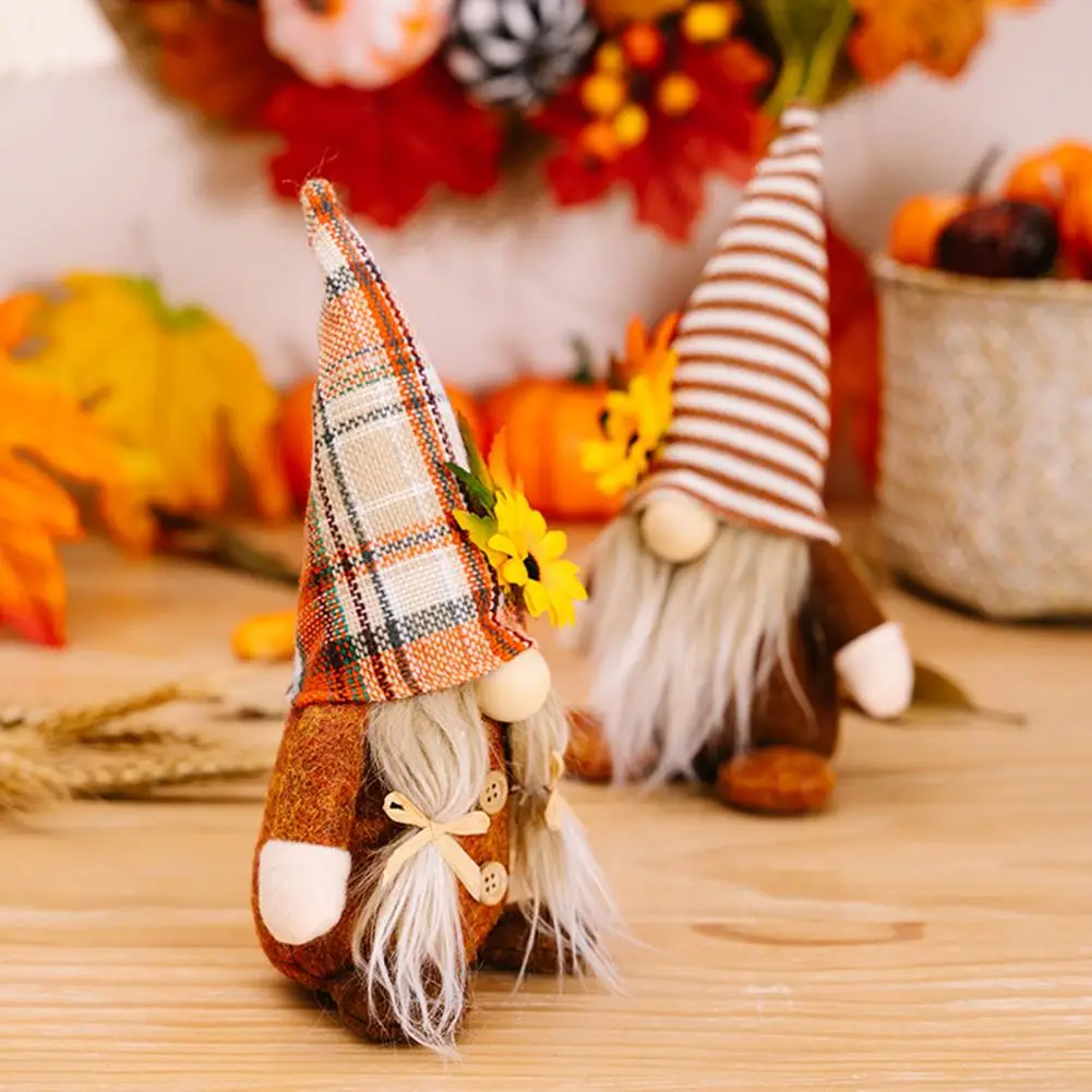 Whimsical Fall Gnome Figurine Handmade Fall Gnome Plush Doll Autumn Decorations for Home Scandinavian Farmhouse Thanksgiving