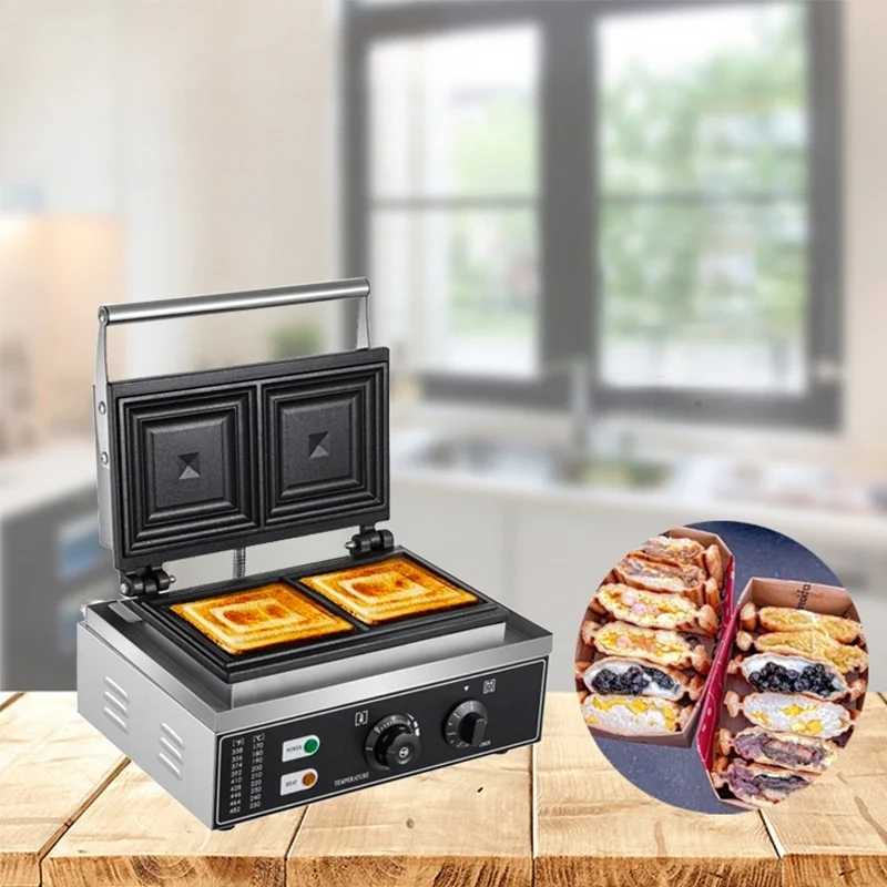Snack Equipment 2 Slicer Commercial Home Sadwich Bread Machine Panini Press Grill Bread Toaster Waffle Snack Breakfast  Machine