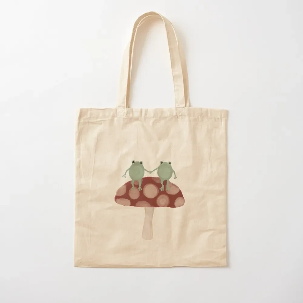 

Lover Frogs on Mushroom Watercolor Tote Bag tote bag university reusable shopping bag free delivery bags Eco