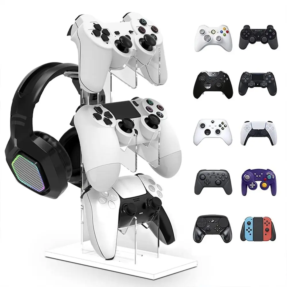 

Practical Acrylic 3-Layer Controller Holder White Transparent Game Handle Display Stand Black Stability Headphone