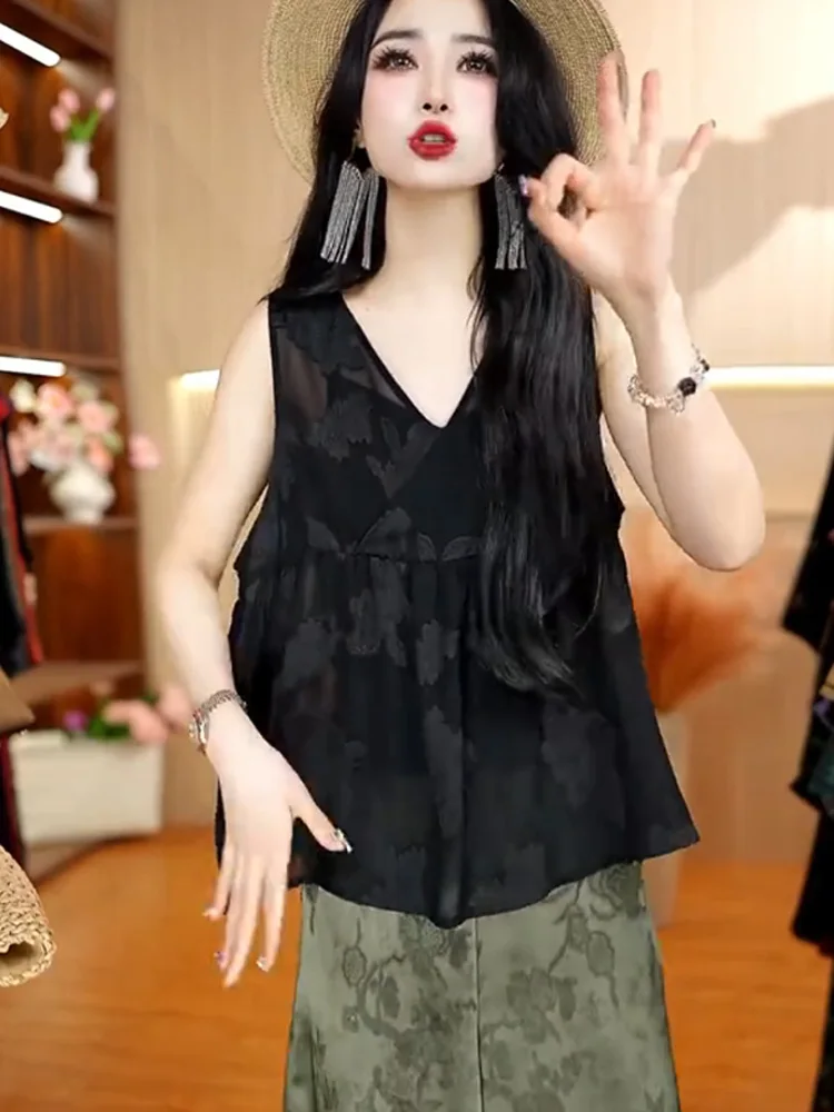 Casual Versatile Simple Faionable Svel Top Women's oulder Bared Vest Summer Design Sense Commute Sle Straight Cut