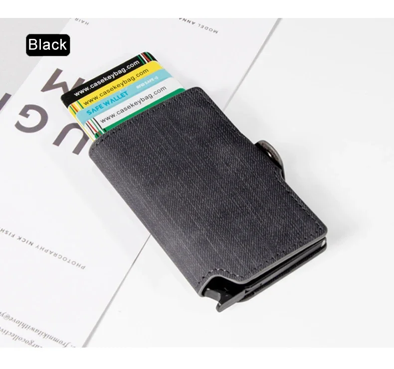 Damen Rosa Geldbörse Schlankes Minimalistisches PU-Leder Automatisches Pop-Up-Portemonnaie Geldklammer RFID Aluminium Kreditkartenhalter für Frauen Männer – Detail 14