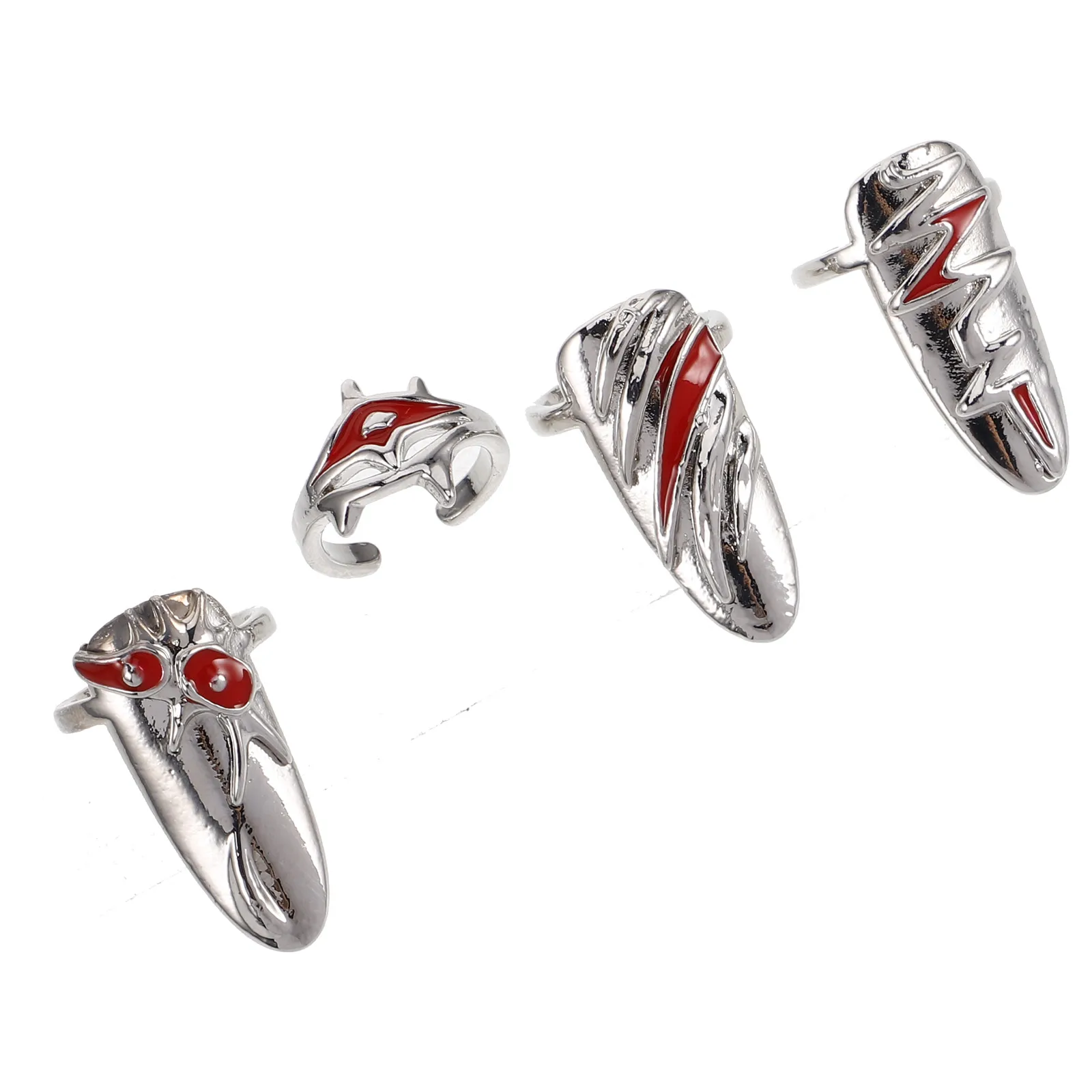 

4 pcs Nail Ring Set Gothic Fake Nails Jewelry Detachable Knuckle Ring Adjustable Finger Tip Rings Punk Manicure Accessories
