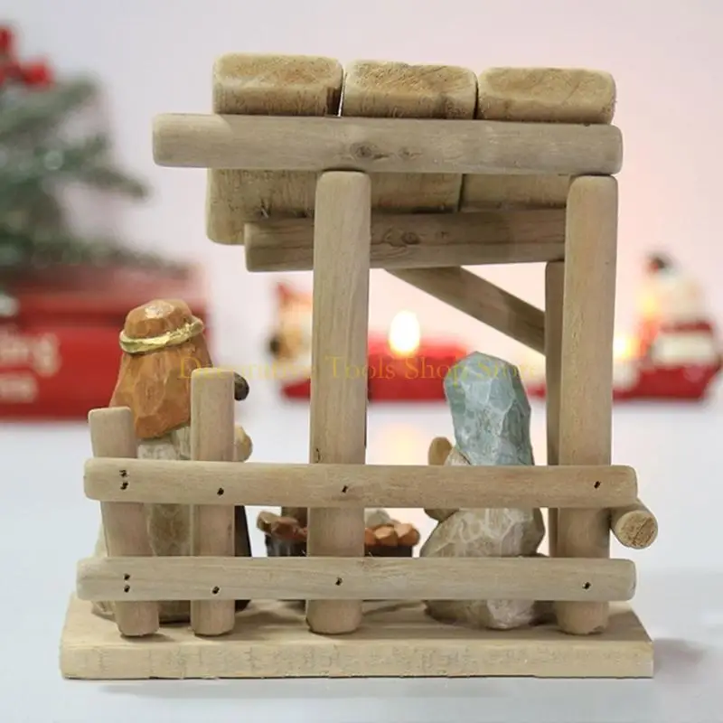 

QX2E Christ Nativity Resin Statue House Scene Manger Home Bedroom Room Decor