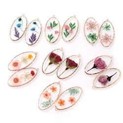 2Pcs/Pack Charm Oval Resin Dried Flower Pendant Fahion Transparent Pendant For DIY Jewelry Making Necklaces Earrings Accessories